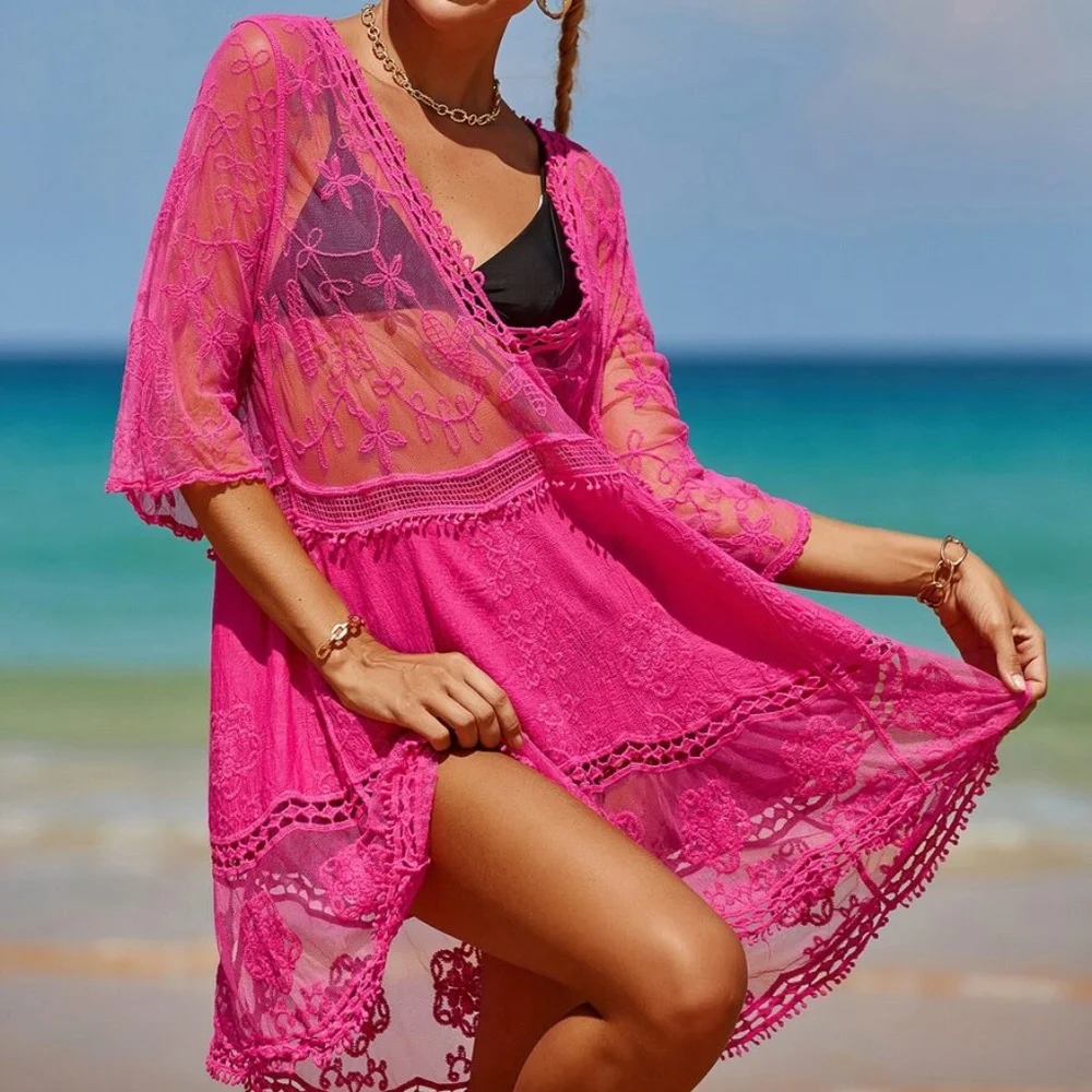 Boho Floral Embroidered Beach Cover up - Picture 7 of 10
